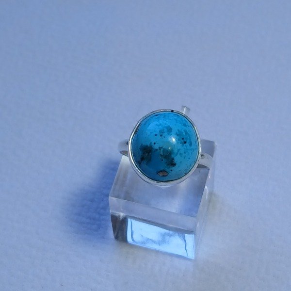 Producto - Anillo Plata 925 con Turquesa Iraní redondo - Talle 18
