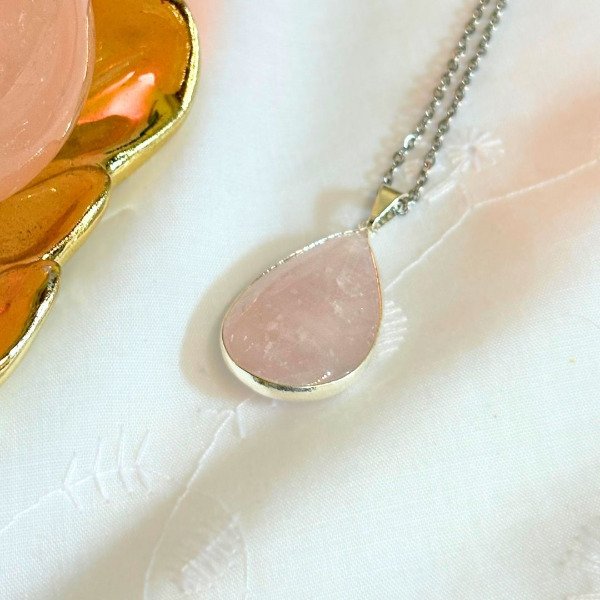Producto - Collar gota cuarzo rosa