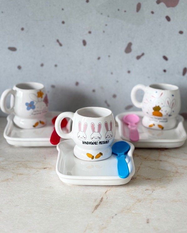 Producto - Kit N7 Pascuas "3 Tazas + 3 Band. Tostadas + 3 Cuch."