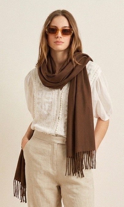 Producto - Pashmina Premium Chocolate de Media Estación con Flecos Mercurio
