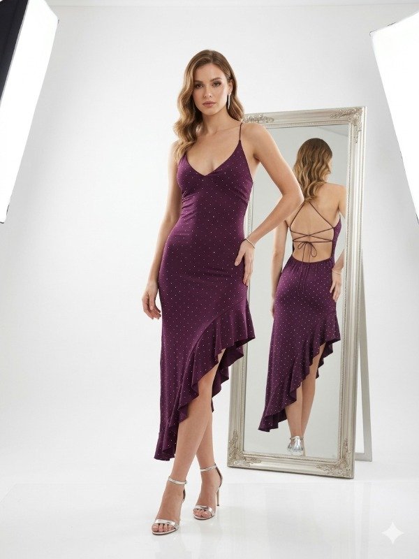Producto - Vestido strass con volado y tiras para atar