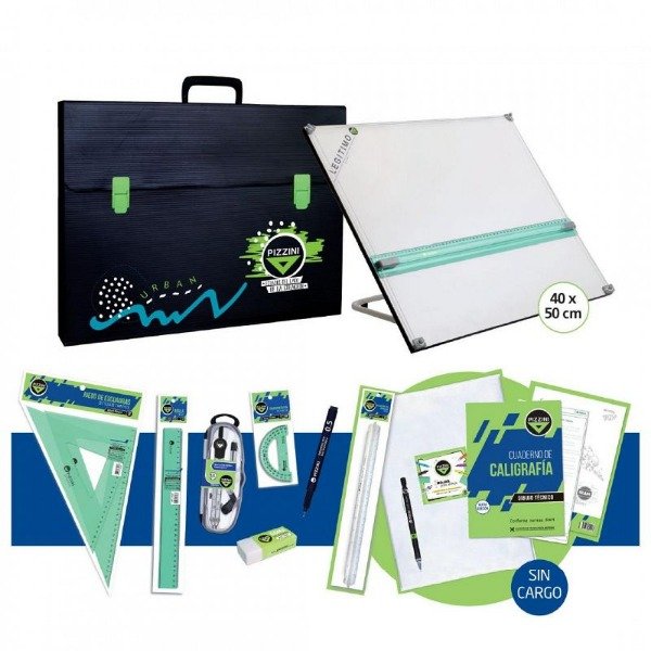 Producto - KIT TECNICO P/DIBUJO PIZZINI CON TABLERO 40 X 50 + ATRIL 6 POS. + 12 ART