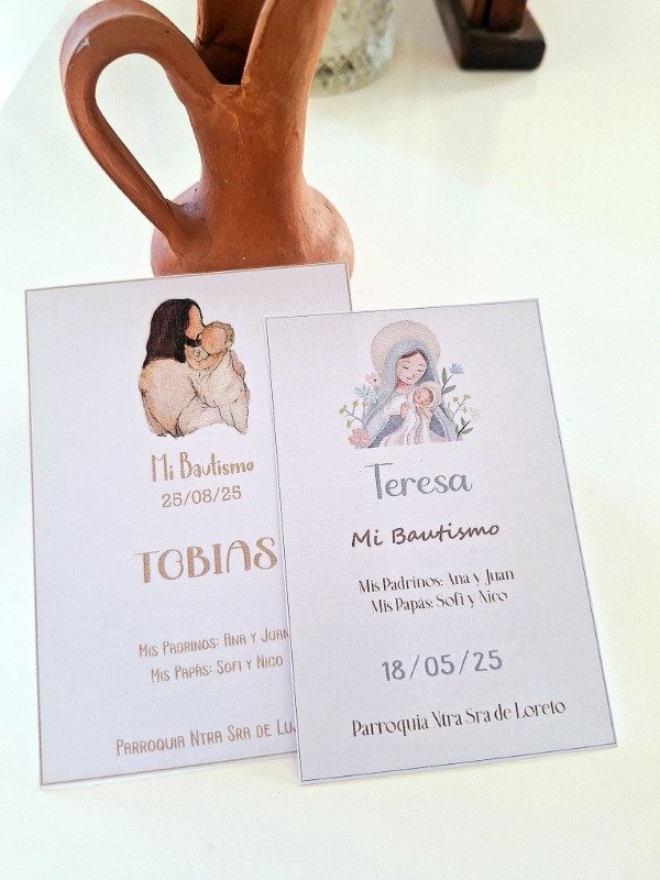 Producto - Estampitas bautismo Jesús y Maria con bebé - 0