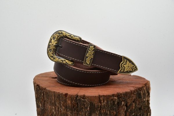 Producto - Cinturón hebilla Floral con pasador y puntera bronce