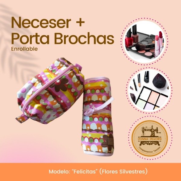 Producto - Porta Brochas de Maquillaje enrollable + Neceser "Floral"