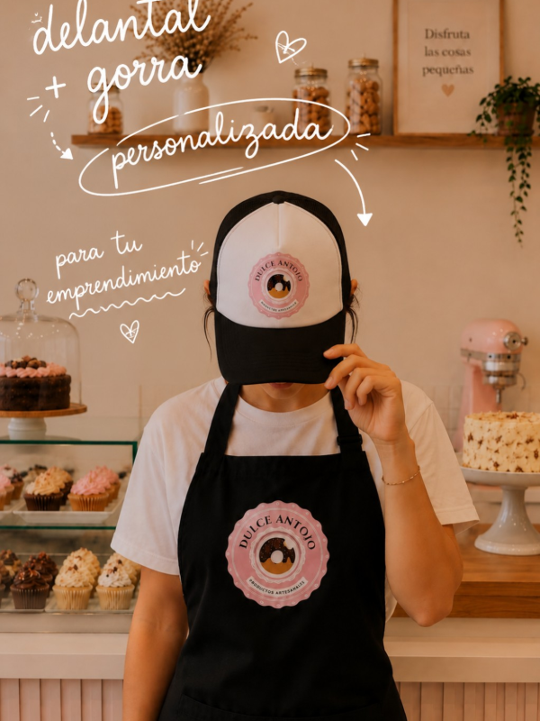 Producto - delantal + gorra PERSONALIZADA - 0