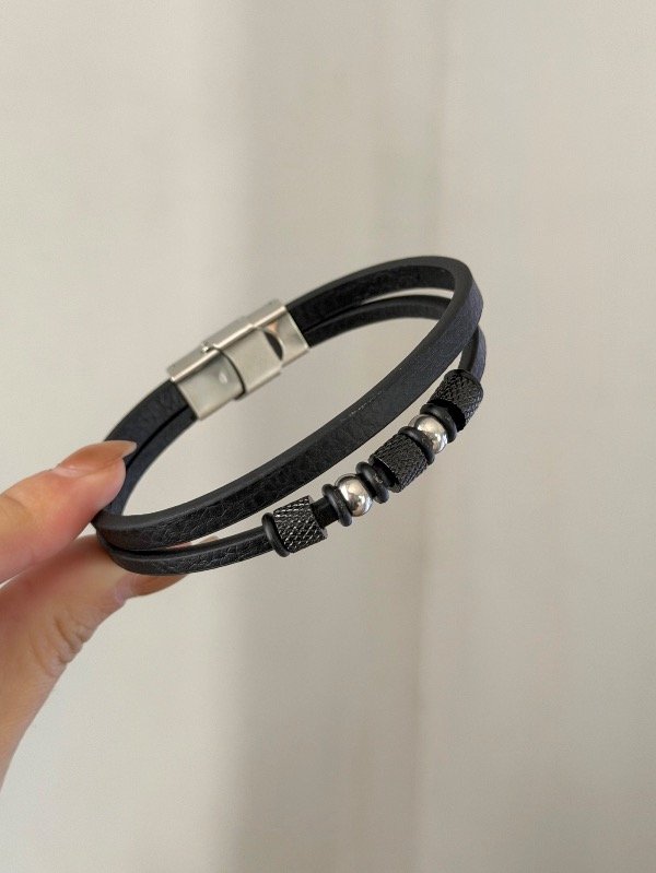 Producto - Pulsera cuero doble fusión black - 1