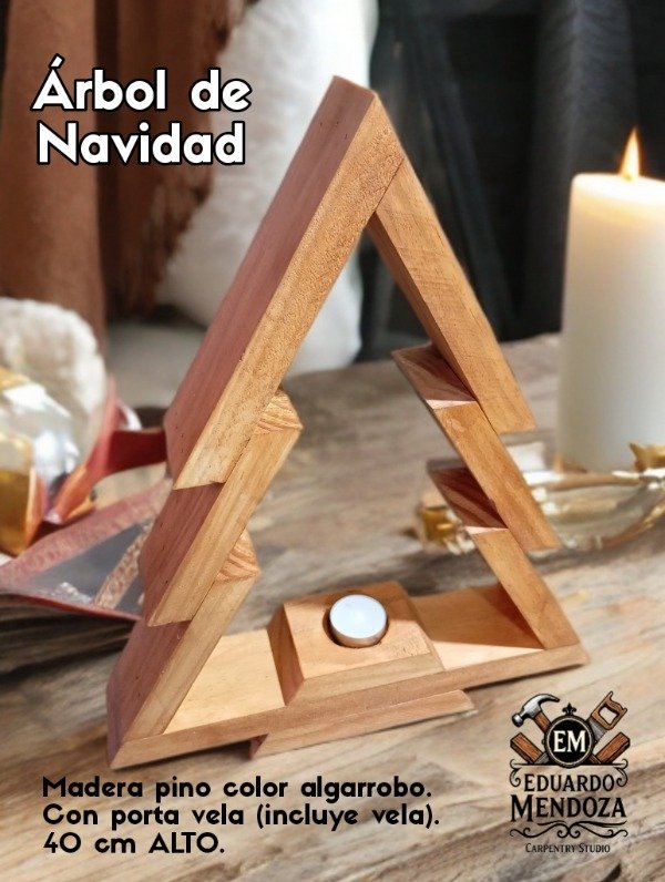 Producto - Arbol de madera portavela 40 cm rústico Deco Home