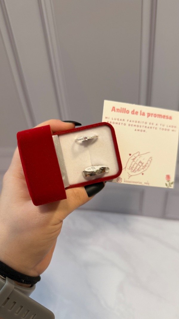 Producto - Cajita de anillos de la promesa - alianza y anillo cubic color rosa