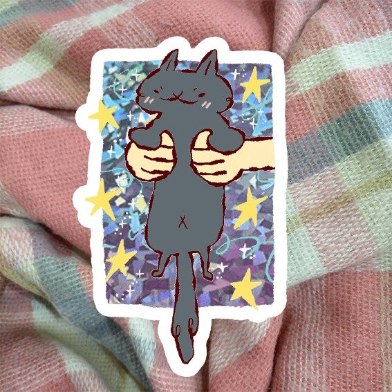Producto - sticker vinilo holografico "gatito negrito"