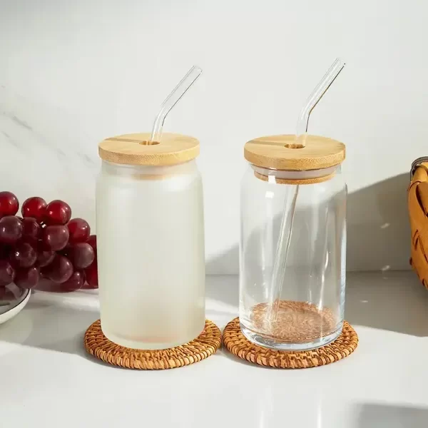 Producto - VASO DE VIDRIO CON SORBETE Y TAPA DE BAMBÚ