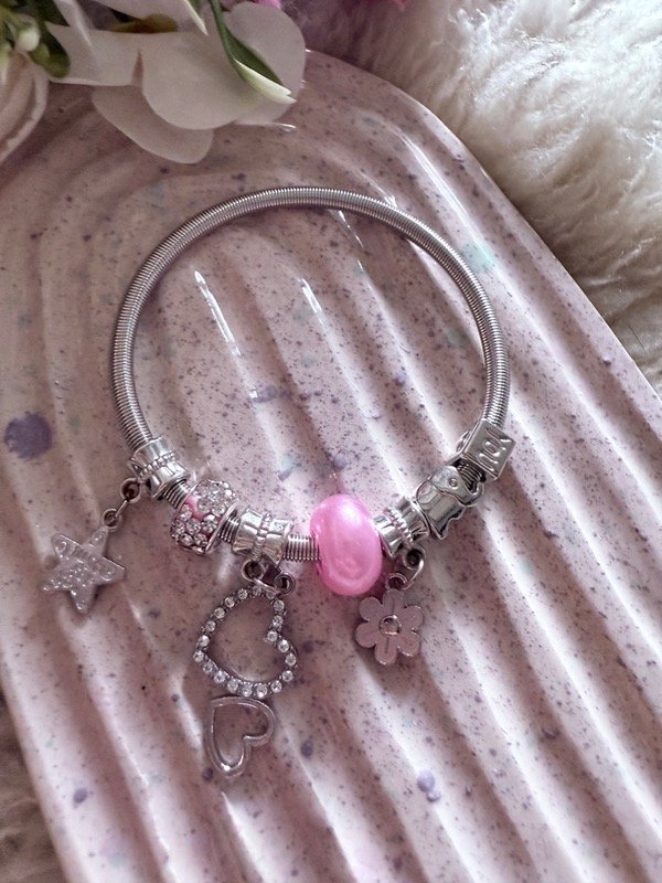 Producto - Pulsera Charms corazones rosas