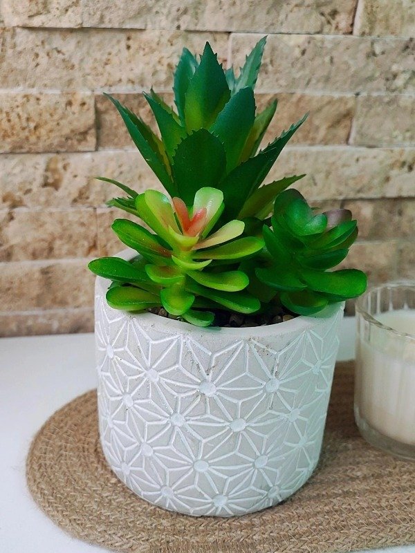 Producto - Planta artificial suculenta en maceta de cemento con diseño