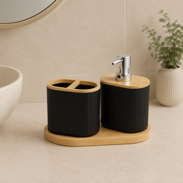 Producto - Dispenser y portacepillos en base bambu