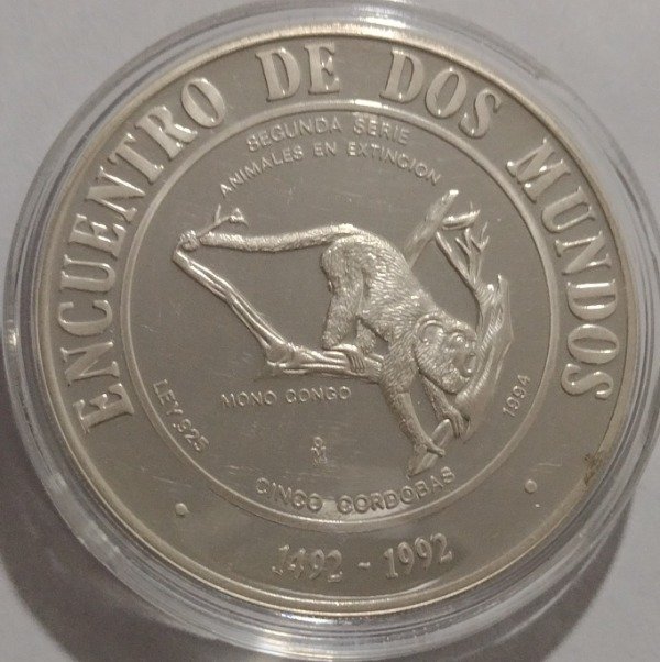 Producto - Nicaragua 5 Córdobas 1994 km# 86 segunda serie iberoamericana plata proof