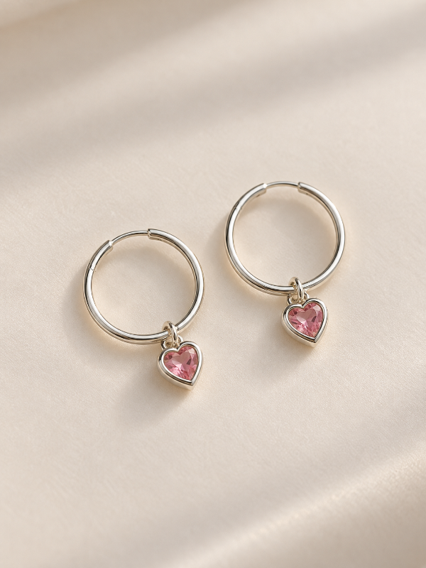 Producto - Aros argollas con dijes corazón rosa