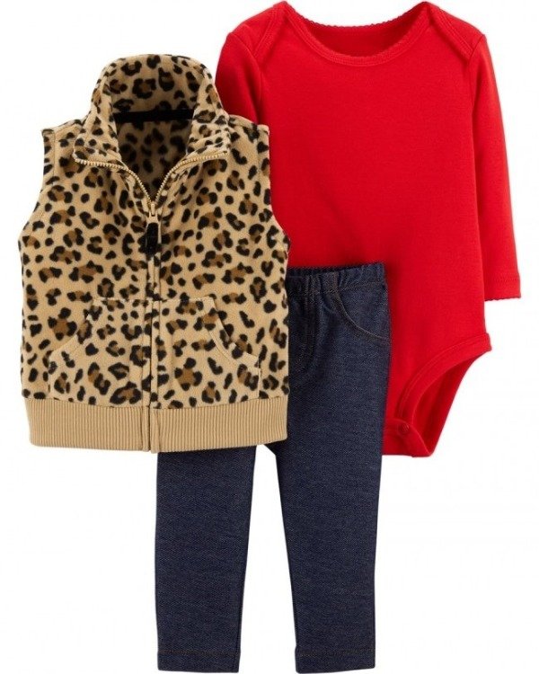 Producto - Trio Micropolar Beba con Chaleco Marroncito Animal Print