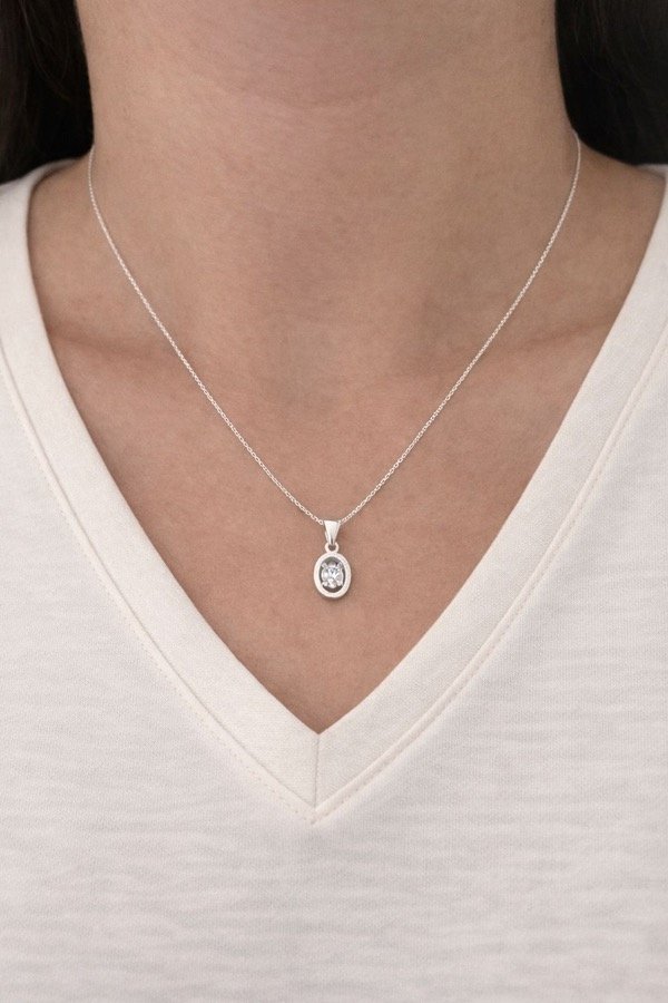 Producto - Conjunto cadena y dije óvalo microbrillo con cubic en el centro plata 925