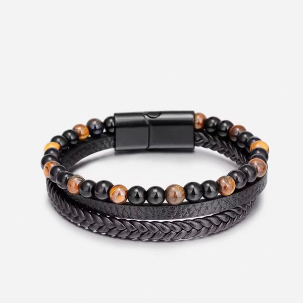 Producto - Pulsera Cuero Tiger con Piedras Naturales