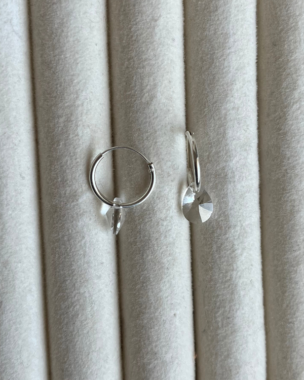 Producto - Argollitas mini con cristal gota transparente de plata 925 12mm