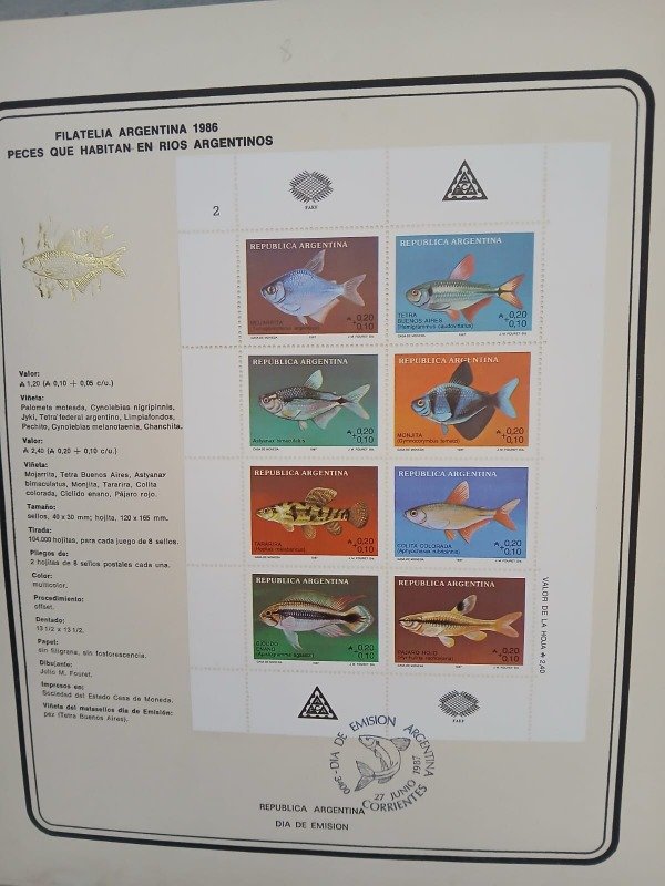 Producto - FILATELIA ARGENTINA 1986  PECES QUE HABITAN EN RIOS ARGENTINOS  27 JUNIO 1987