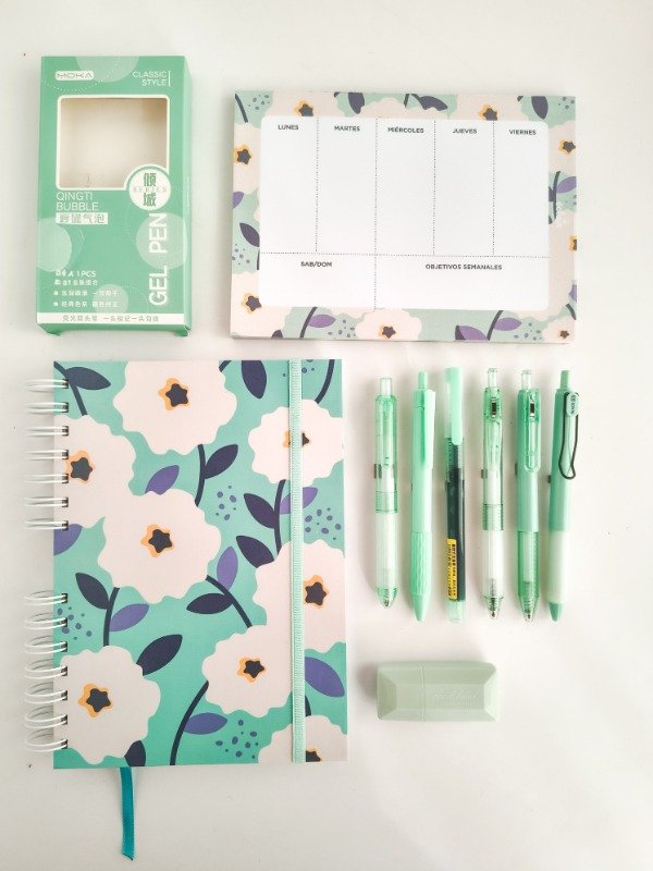 Producto - Combo cuaderno + organizador semanal + accesorios - Turquesa - 0
