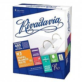 Producto - REPUESTO Nro 3 RIVADAVIA con Banda Reforzada - CAJA x 480h papel blanco mate - 1