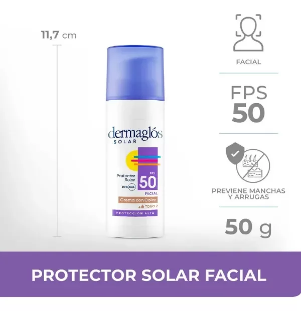 Producto - PROTECTOR SOLAR DERMAGLOS FACIAL - CREMA CON COLOR - FPS 50+ 50G