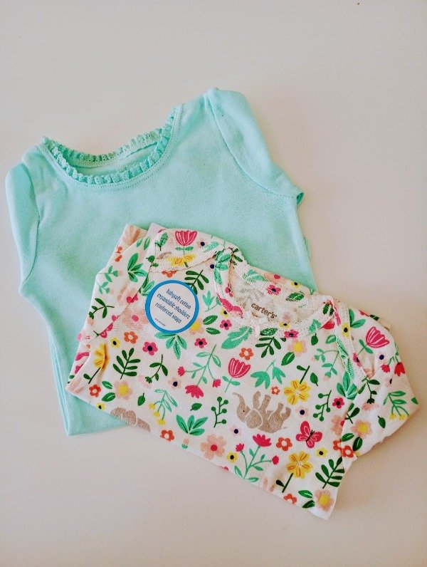 Producto - Pack x2 Bodies Manga Larga Beba Celeste y Flores Elefante