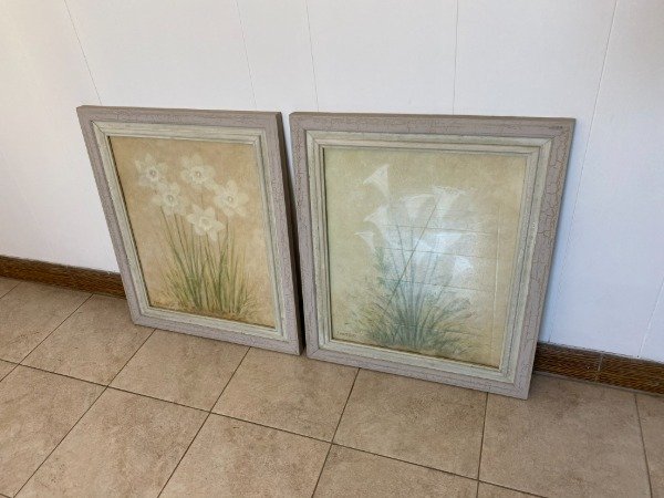 Producto - PAR CUADROS 39x49 MARCO MADERA Y VIDRIO 52x62. PRECIO POR AMBOS #9578