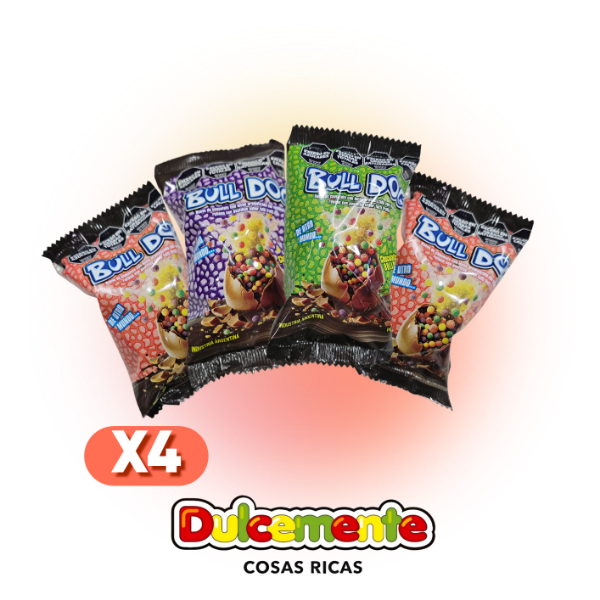 Producto - HUEVITOS BULL DOG x4 Unidades CON PASTILLAS SABOR TUTTI FRUTTI