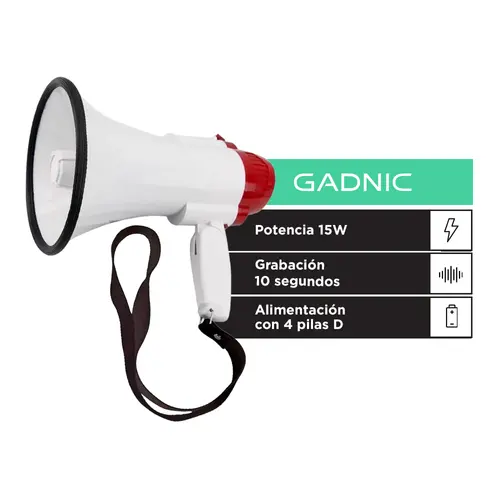 Producto - Megafono Portatil De Mano Grabador Voz Musica 15W -Gadnic (Megafo01) - 0