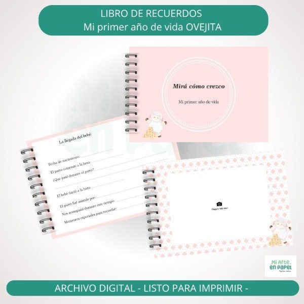 Producto - Libro de recuerdos imprimible "Mi primer Año de vida  OVEJITA" - 1
