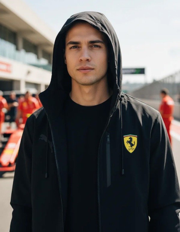 Producto - Campera Scuderia Ferrari F1 Negra Polyester Con Capucha Buzo Talle M