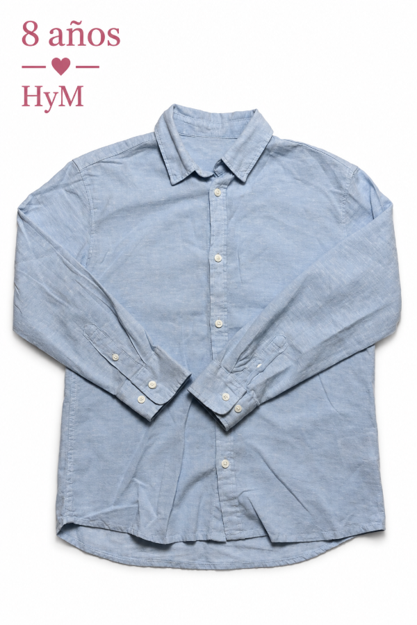 Producto - Camisa Manga Larga Celeste HyM 8 años - 0