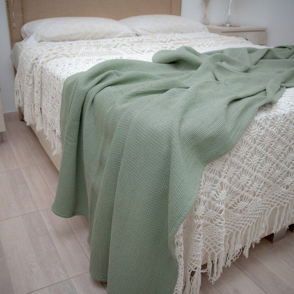 Producto - Pie de cama Wafle Verde Seco