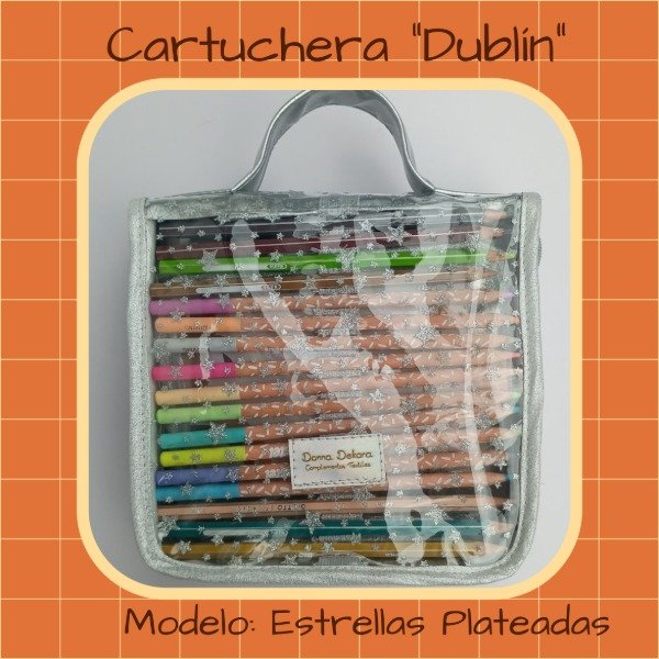Producto - Cartuchera Dublín Transparente Estrellas Plateadas