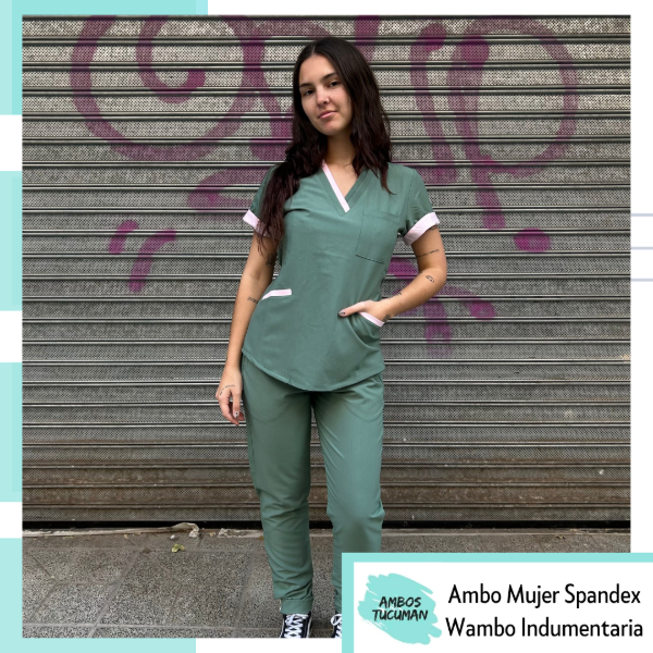 Producto - Ambo Mujer Verde detalle Rosa (spandex)