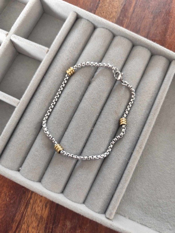 Producto - Pulsera rolo combinada hombre. Acero quirúrgico.