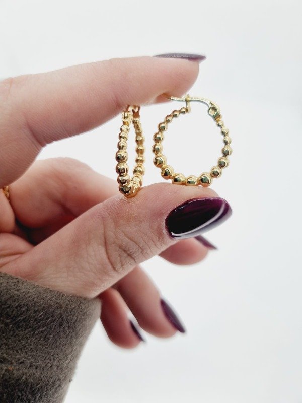 Producto - Aros acero dorado argollita pelotitas centro gde