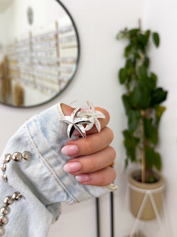 Producto - Aritos acero blanco estrella de mar grande