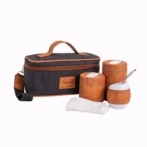 Producto - NECESER CON MATE, BOMBILLA, Y YERBERA CORDURA NEGRA