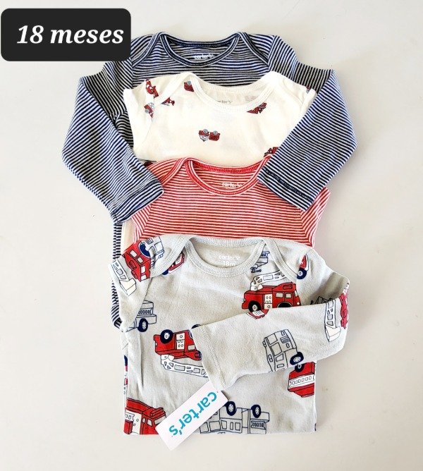 Producto - Pack de 4 bodys carters manga larga talle 18 meses auto