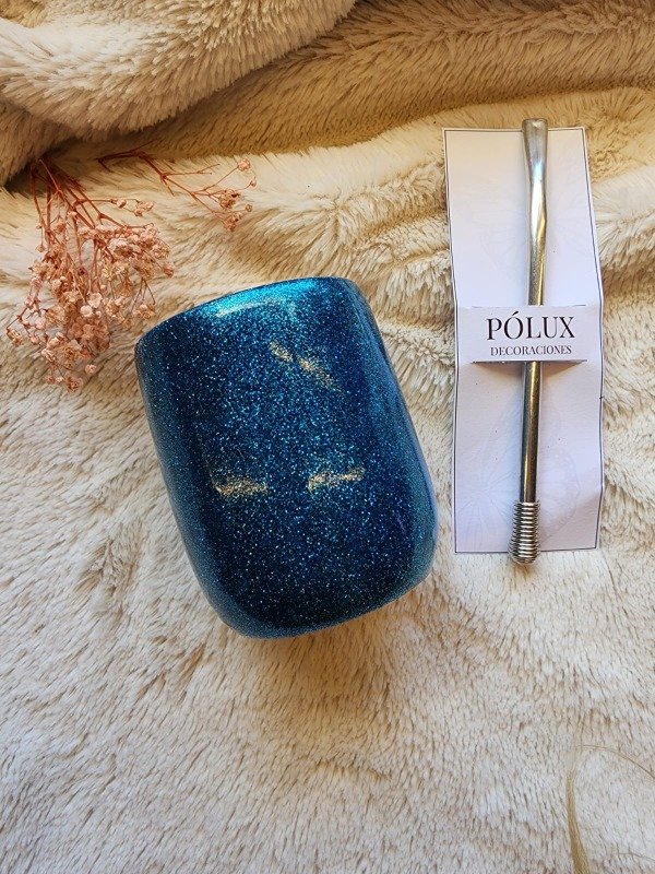 Producto - Mate con bombilla - Glitter azul holo