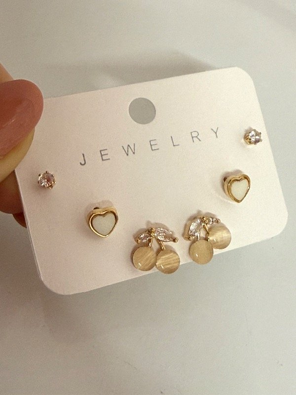 Producto - AD472 Trio de aros cherry corazón y cubik