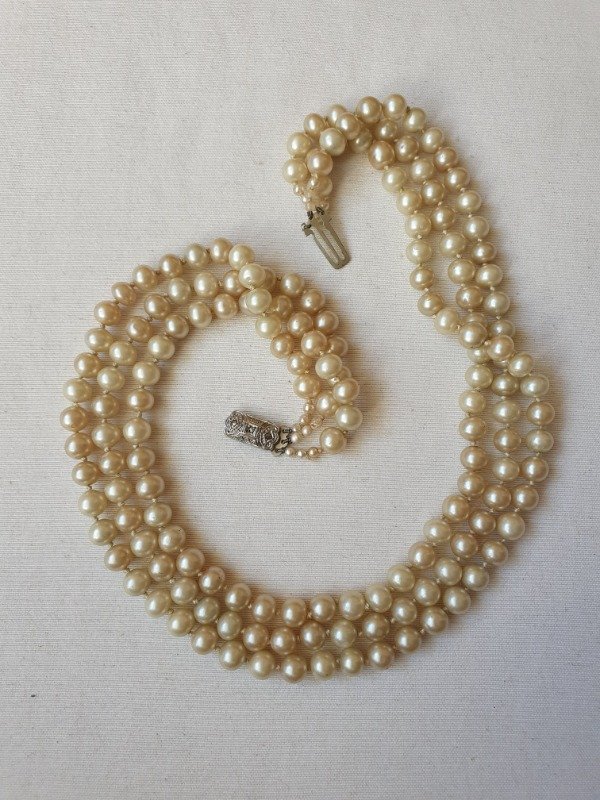 Producto - Collar de Perlas Satin Enfiladas Tres Vueltas Broche Plata - 1