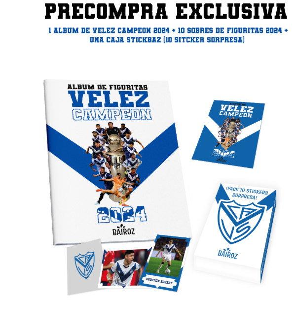 Producto - Album De Figuritas Velez Campeon 2024 + 10 Sobres De Figuritas + Stickbaz