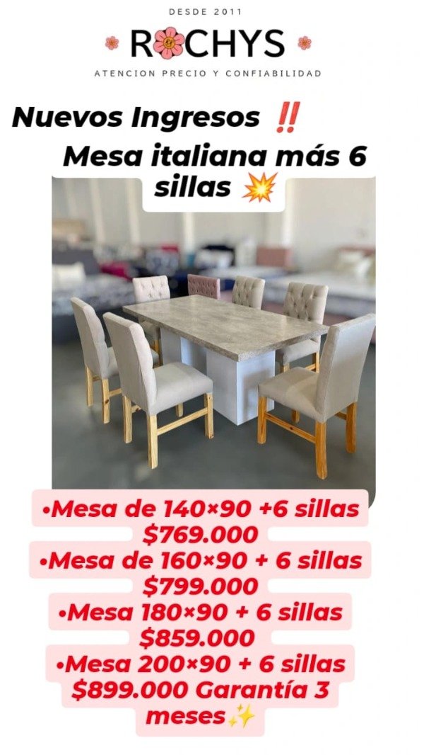 Producto - mesa italiana con 6 sillas nueva medidas a eleccion