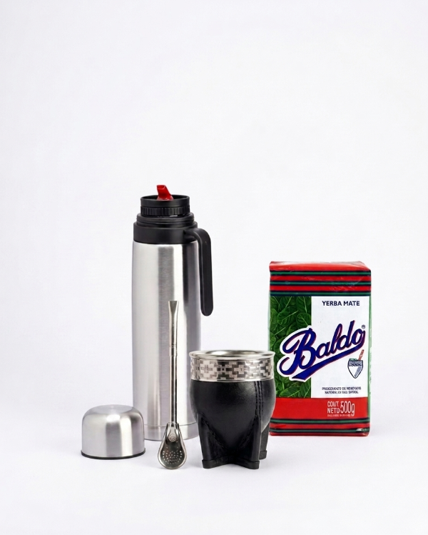 Producto - Set Matero Mate imperial con bombilla Termo media manija y Yerba Baldo 1 kg - 0