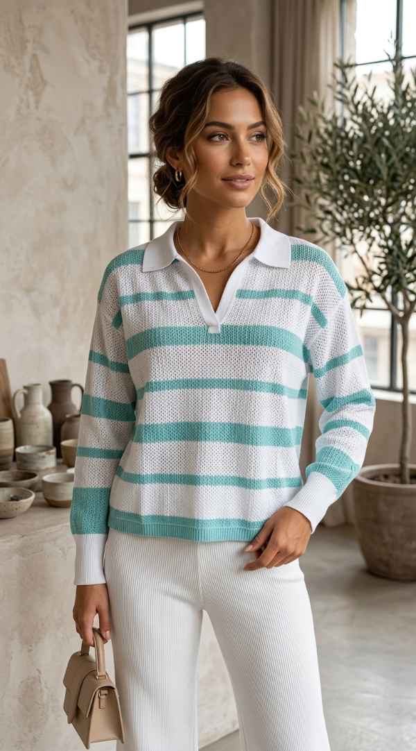 Producto - Suéter Tejido "Polo Striped"- Sofisticación y Textura Versátil - 3